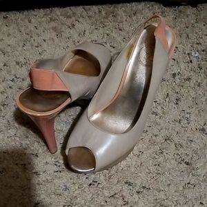 pink & gold peep toe heals